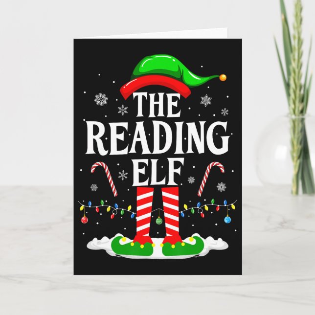 The Reading Elf Xmas Funny Book Lover Christmas Bo Card (Front)