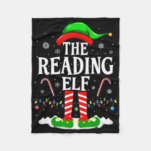 The Reading Elf Xmas Funny Book Lover Christmas Bo Fleece Blanket