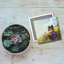 The Reading Girl and The Bored Cat Magnet