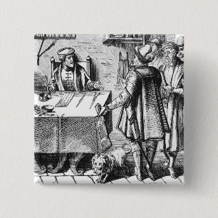 The Receiver of Taxes, after a woodcut in 'Praxis 15 Cm Square Badge