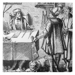 The Receiver of Taxes, after a woodcut in 'Praxis Ceramic Tile