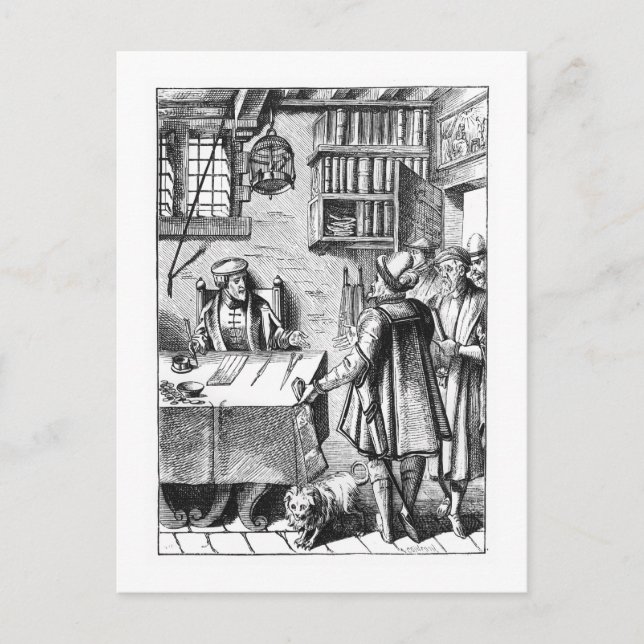 The Receiver of Taxes, after a woodcut in 'Praxis Postcard (Front)