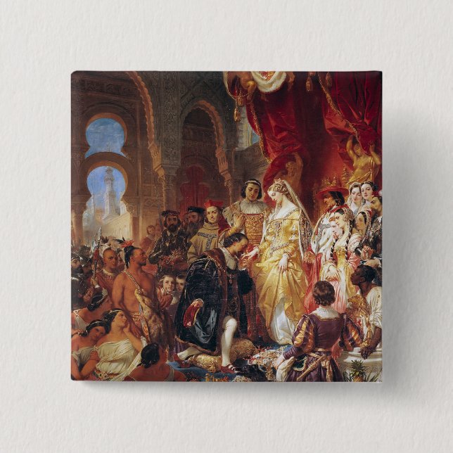 The Reception of Christopher Columbus 15 Cm Square Badge (Front)