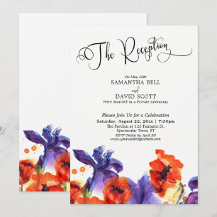 "The Reception" Typography Red Poppies Purple Iris Invitation
