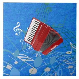 The Red Accordion, Blue Music Design Ceramic Tile