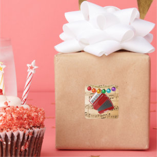 The Red Accordion, Christmas Design, Square Sticker