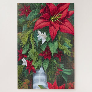 The Red Amaryllis and Poinsettia Bouquet Jigsaw Puzzle