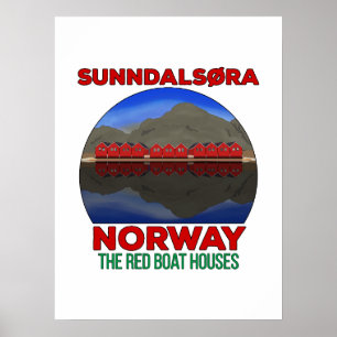 The Red Boat Houses Sunndalsøra Norway Poster