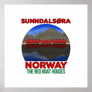 The Red Boat Houses Sunndalsøra Norway Poster