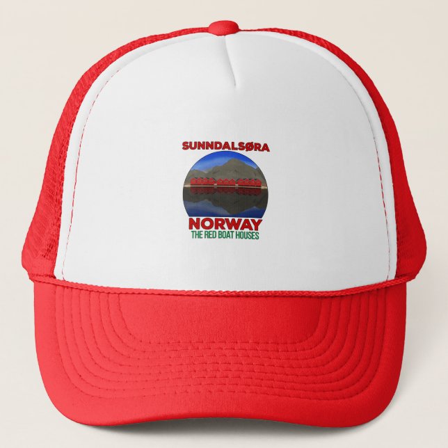 The Red Boat Houses Sunndalsøra Norway Trucker Hat (Front)