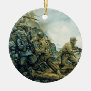 The Red Bull in the Winter Line by Donna Neary Ceramic Ornament