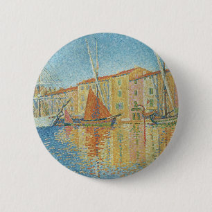 The Red Buoy by Paul Signac, Vintage Pointillism 6 Cm Round Badge