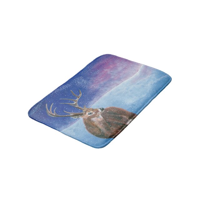 The red Deer Cervus elaphus and Winter Landscape   Bath Mat (Angled)