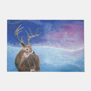 The red Deer Cervus elaphus and Winter Landscape Doormat