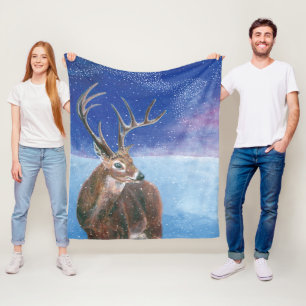 The red Deer Cervus elaphus and Winter Landscape Fleece Blanket