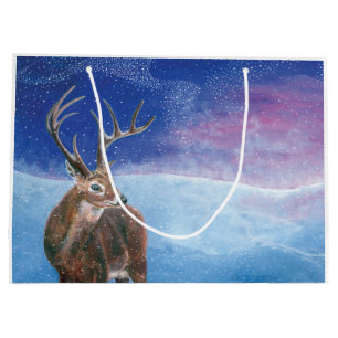 The red Deer Cervus elaphus and Winter Landscape Large Gift Bag