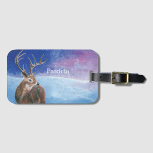 The red Deer Cervus elaphus and Winter Landscape Luggage Tag