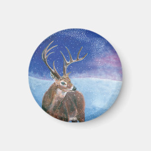 The red Deer Cervus elaphus and Winter Landscape  Magnet