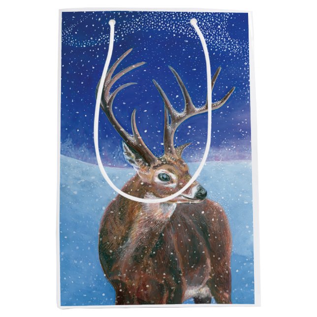 The red Deer Cervus elaphus and Winter Landscape  Medium Gift Bag (Front)