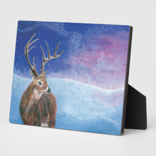 The red Deer Cervus elaphus and Winter Landscape Plaque