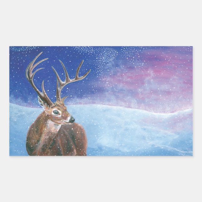 The red Deer Cervus elaphus and Winter Landscape   Rectangular Sticker (Front)