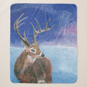 The red Deer Cervus elaphus and Winter Landscape Sherpa Blanket