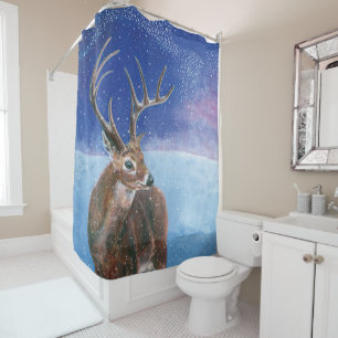The red Deer Cervus elaphus and Winter Landscape Shower Curtain