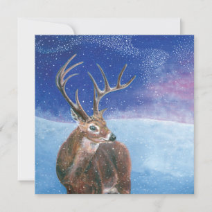 The Red Deer (Cervus elaphus) Snowy Winter Card