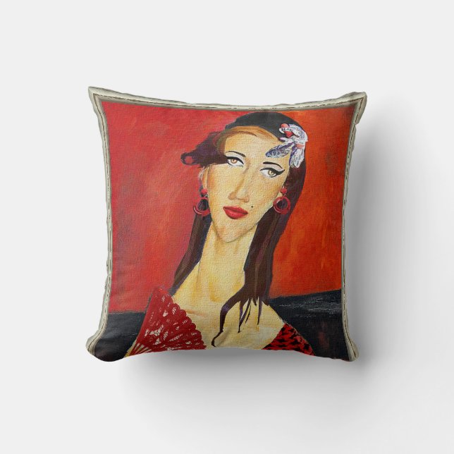The Red Fan (based on Modigliani's painting) Cushion (Front)