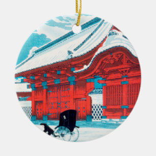 The Red Gate of Hongo in Snow by Hiroaki Takahashi Ceramic Ornament
