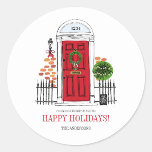 The Red Holiday Christmas Door  Classic Round Sticker