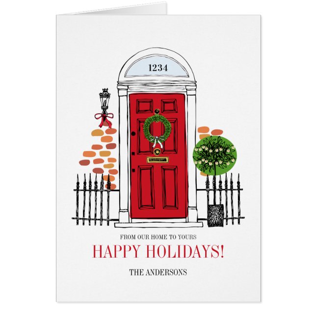 The Red Holiday Christmas Door Greeting Card (Front)