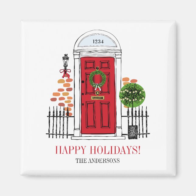 The Red Holiday Christmas Door Magnet (Front)