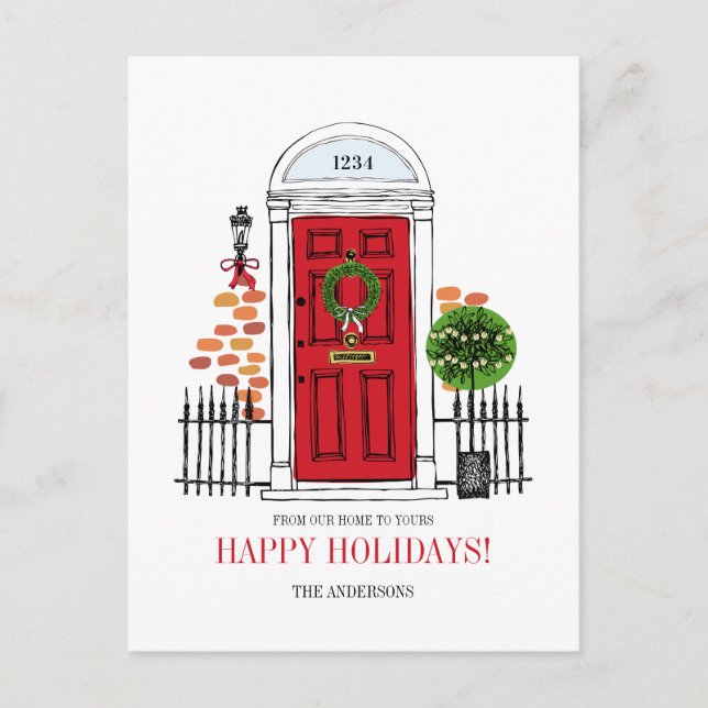 The Red Holiday Christmas Door Postcard (Front)