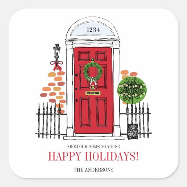 The Red Holiday Christmas Door Square Stickers (Front)