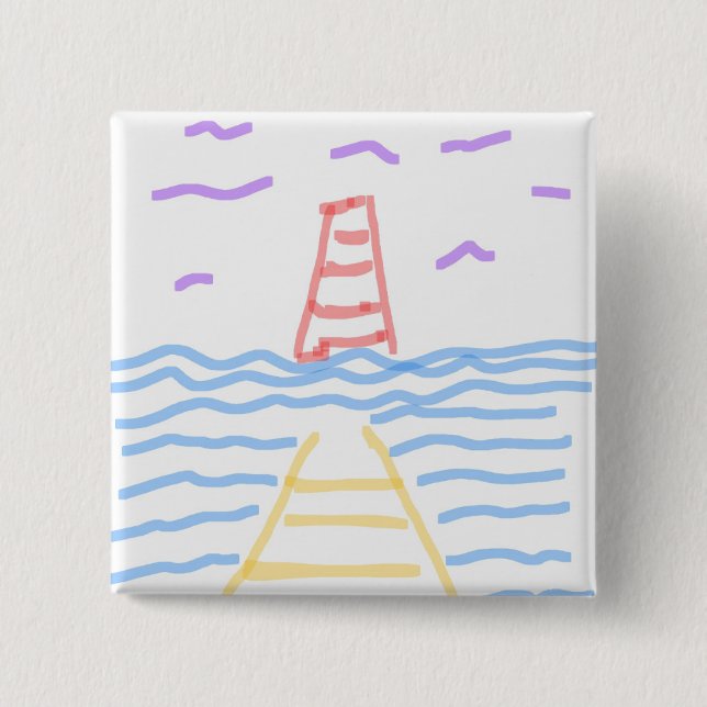 The Red Lighthouse and the Yellow Pier Button (Front)
