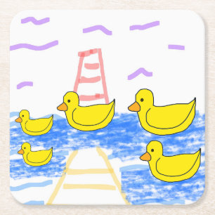 The Red Lighthouse and the Yellow Pier Square Paper Coaster