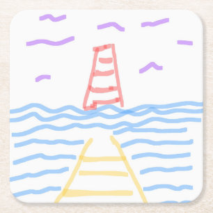 The Red Lighthouse and Yellow Pier Paper Coaster