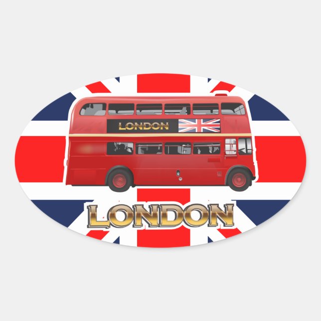 The Red London Double Decker Bus Oval Sticker (Front)