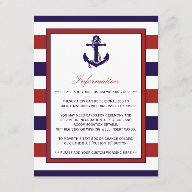 The Red & Navy Nautical Anchor Wedding Collection Enclosure Card (Front)