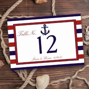The Red & Navy Nautical Anchor Wedding Collection Table Number