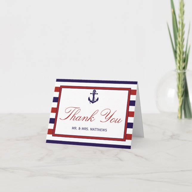 The Red & Navy Nautical Anchor Wedding Collection Thank You Card (Front)