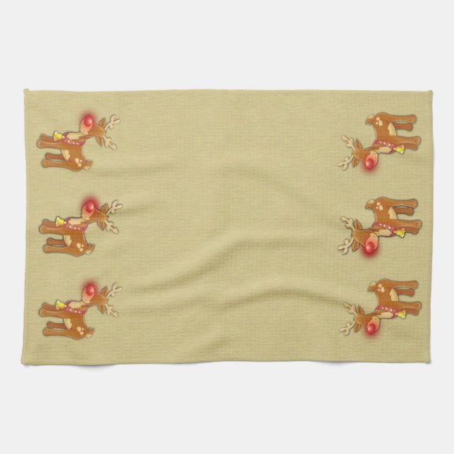 the Red Nose Reindeer Christmas Gold Tea Towel (Horizontal)