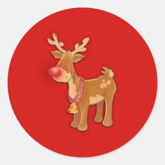 the Red Nosed Reindeer Red Round Sticker (Front)