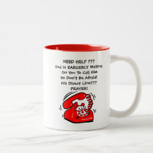 The Red Phone-God is Eagerly Waiting On U to Call Two-Tone Coffee Mug