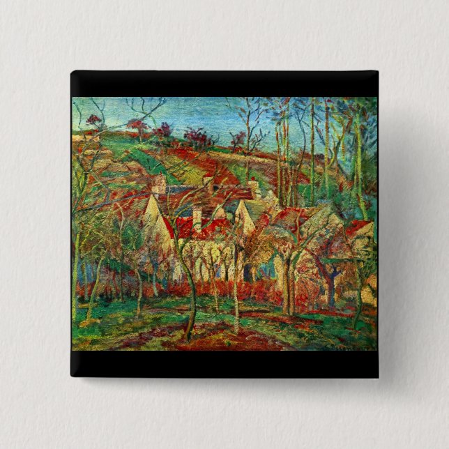 The red roofs by Camille Pissarro 15 Cm Square Badge (Front)