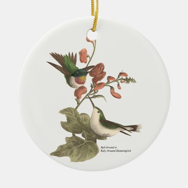 The Red-throated or Ruby-throated Hummingbird Ceramic Ornament (Front)