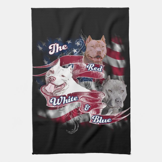 The Red, White & Blue Pitbull Dogs Tea Towel (Vertical)