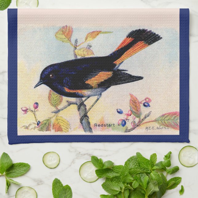 The Redstart Bird Kitchen Towel (Folded)