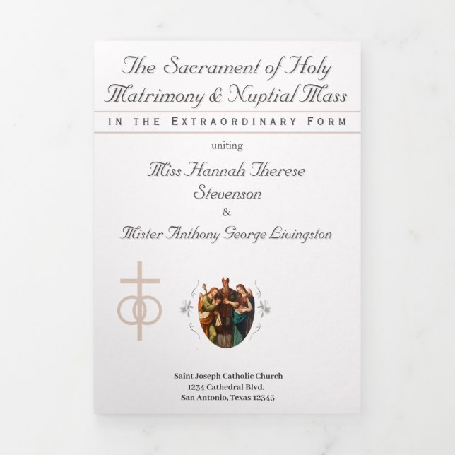 The Refined Catholic Pale Pink Wedding Tri-Fold Programme (Cover)